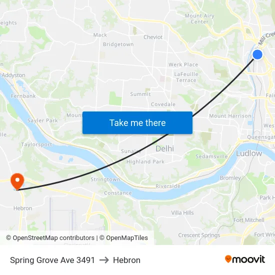 Spring Grove Ave 3491 to Hebron map