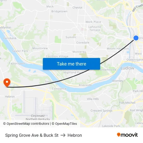Spring Grove Ave & Buck St to Hebron map