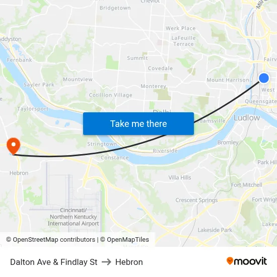 Dalton Ave & Findlay St to Hebron map