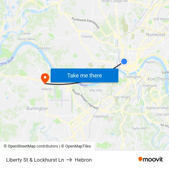 Liberty St & Lockhurst Ln to Hebron map