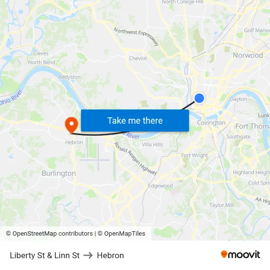 Liberty St & Linn St to Hebron map