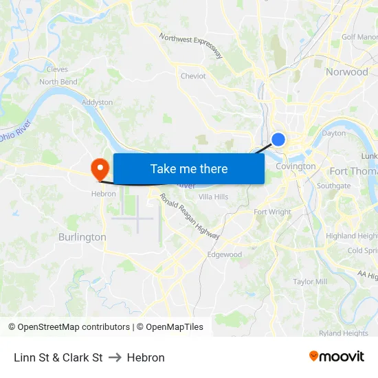 Linn St & Clark St to Hebron map