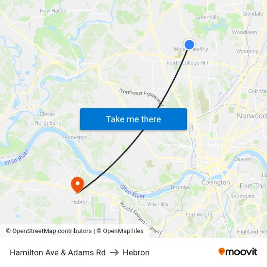 Hamilton Ave & Adams Rd to Hebron map