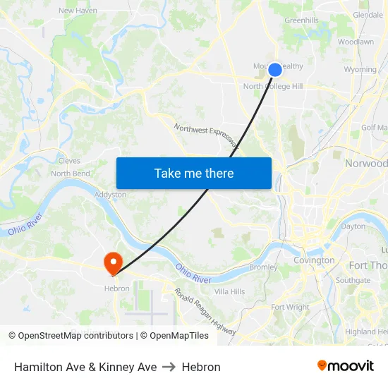 Hamilton Ave & Kinney Ave to Hebron map