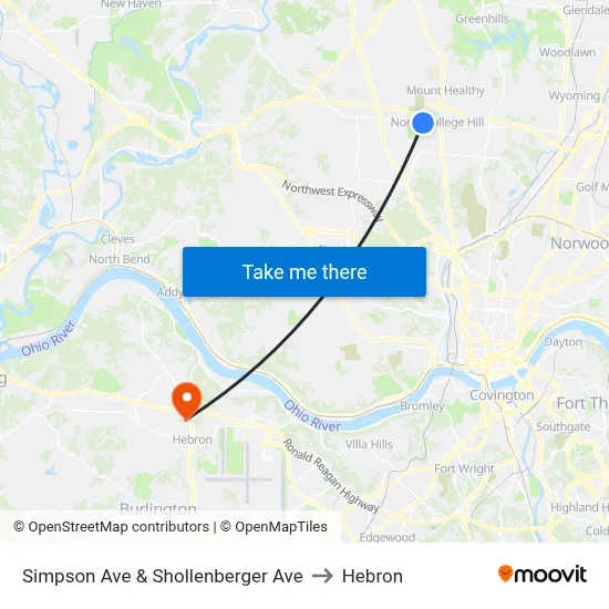 Simpson Ave & Shollenberger Ave to Hebron map