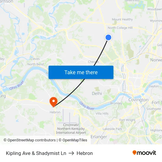 Kipling Ave & Shadymist Ln to Hebron map