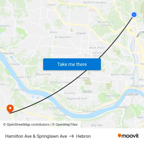 Hamilton Ave & Springlawn Ave to Hebron map