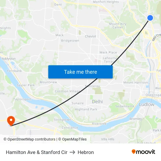 Hamilton Ave & Stanford Cir to Hebron map