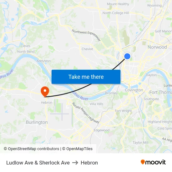 Ludlow Ave & Sherlock Ave to Hebron map