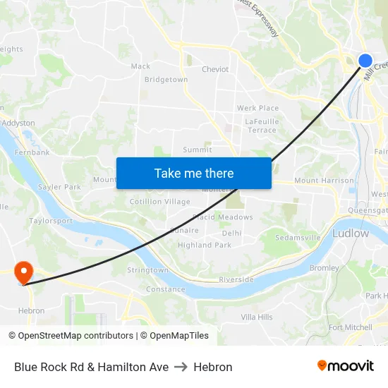 Blue Rock Rd & Hamilton Ave to Hebron map