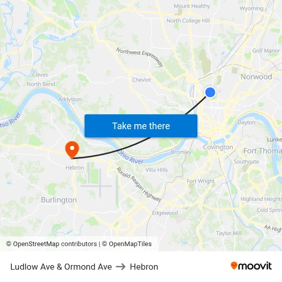 Ludlow Ave & Ormond Ave to Hebron map