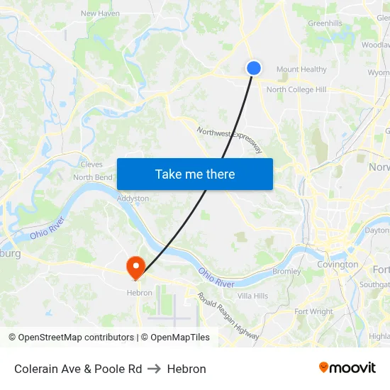 Colerain Ave & Poole Rd to Hebron map