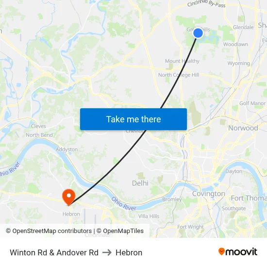 Winton Rd & Andover Rd to Hebron map