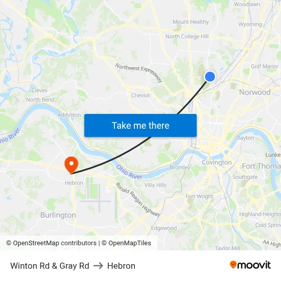 Winton Rd & Gray Rd to Hebron map