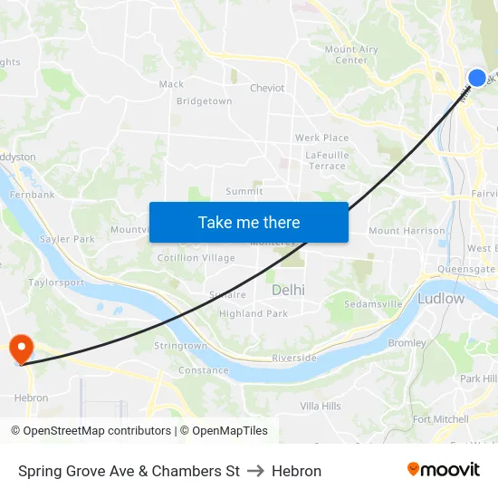 Spring Grove Ave & Chambers St to Hebron map