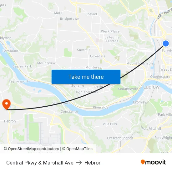 Central Pkwy & Marshall Ave to Hebron map