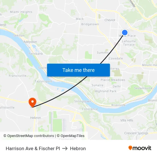 Harrison Ave & Fischer Pl to Hebron map