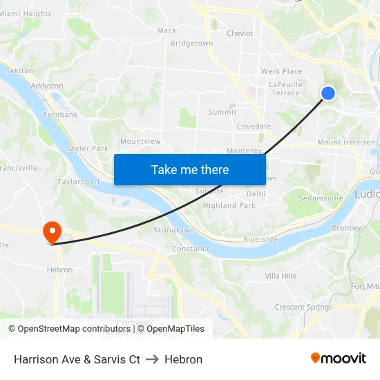 Harrison Ave & Sarvis Ct to Hebron map