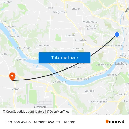 Harrison Ave & Tremont Ave to Hebron map