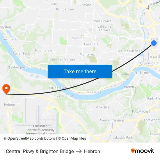 Central Pkwy & Brighton Bridge to Hebron map