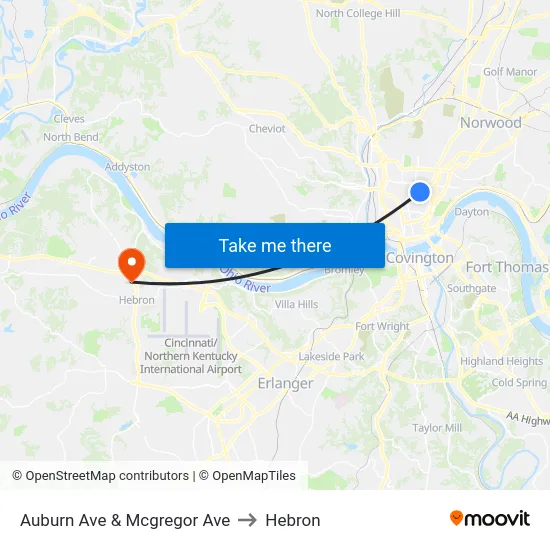 Auburn Ave & Mcgregor Ave to Hebron map