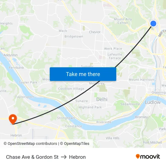 Chase Ave & Gordon St to Hebron map