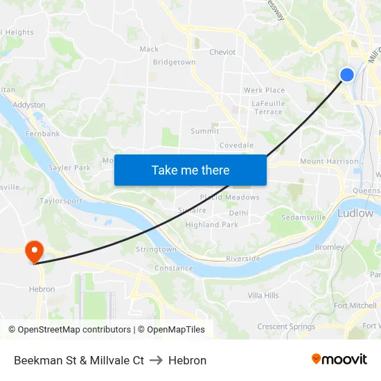 Beekman St & Millvale Ct to Hebron map