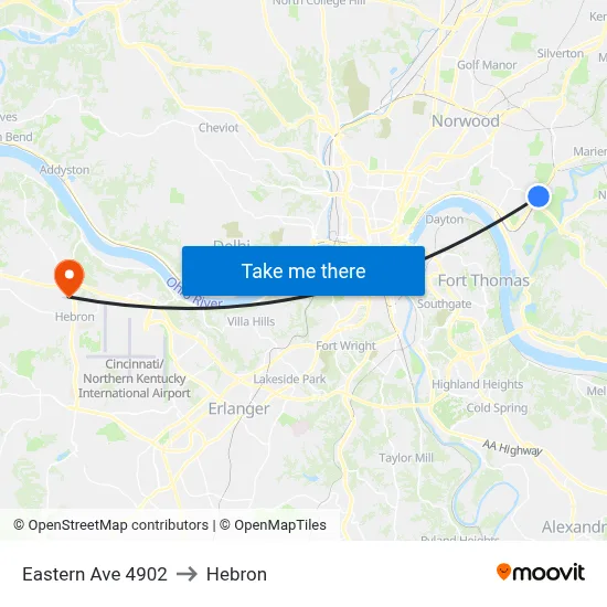 Eastern Ave 4902 to Hebron map