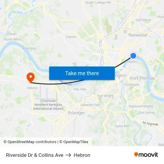 Riverside Dr & Collins Ave to Hebron map