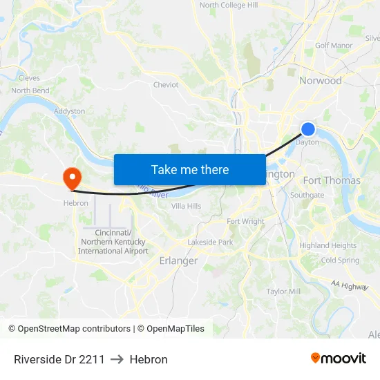 Riverside Dr 2211 to Hebron map