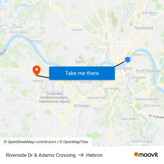 Riverside Dr & Adams Crossing to Hebron map