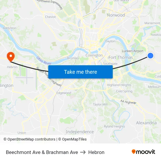 Beechmont Ave & Brachman Ave to Hebron map