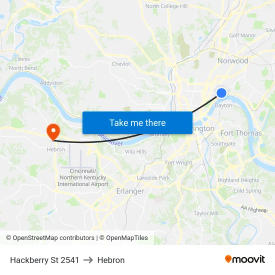 Hackberry St 2541 to Hebron map