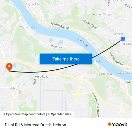 Delhi Rd & Morrvue Dr to Hebron map