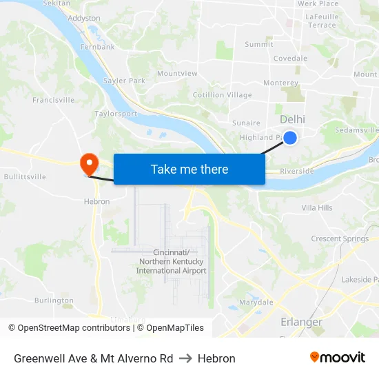Greenwell Ave & Mt Alverno Rd to Hebron map