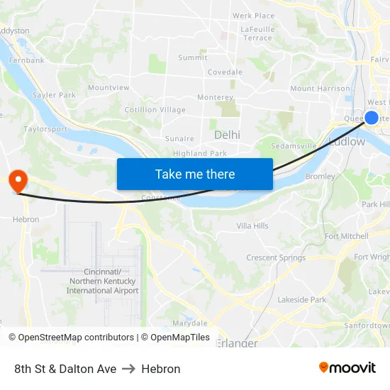 8th St & Dalton Ave to Hebron map