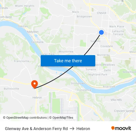 Glenway Ave & Anderson Ferry Rd to Hebron map