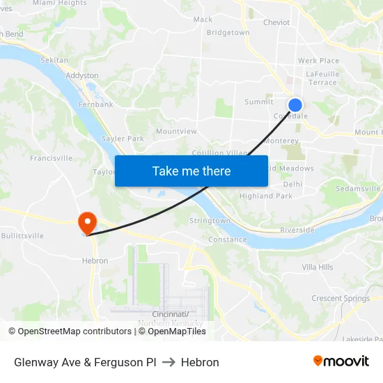 Glenway Ave & Ferguson Pl to Hebron map