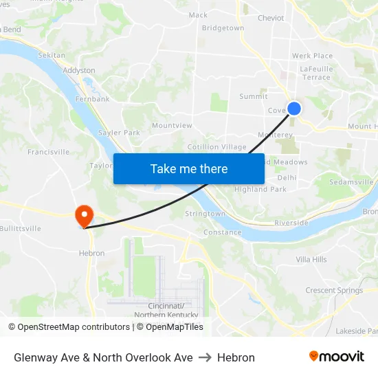 Glenway Ave & North Overlook Ave to Hebron map