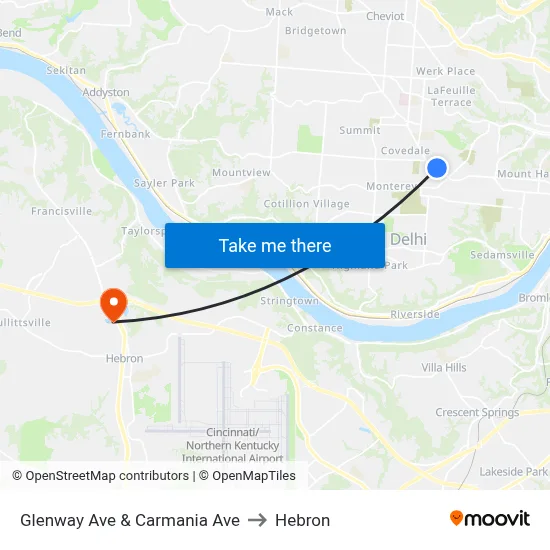 Glenway Ave & Carmania Ave to Hebron map