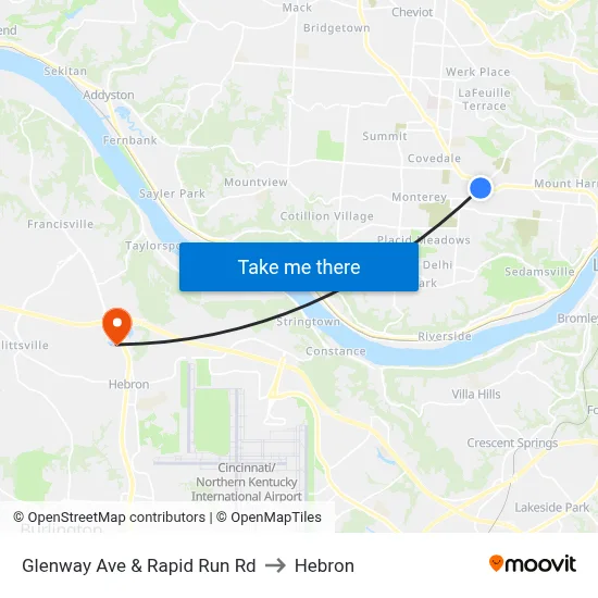 Glenway Ave & Rapid Run Rd to Hebron map