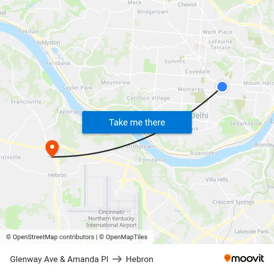 Glenway Ave & Amanda Pl to Hebron map