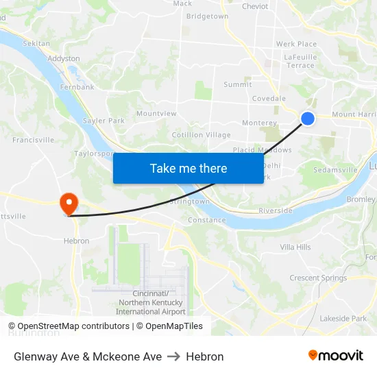 Glenway Ave & Mckeone Ave to Hebron map
