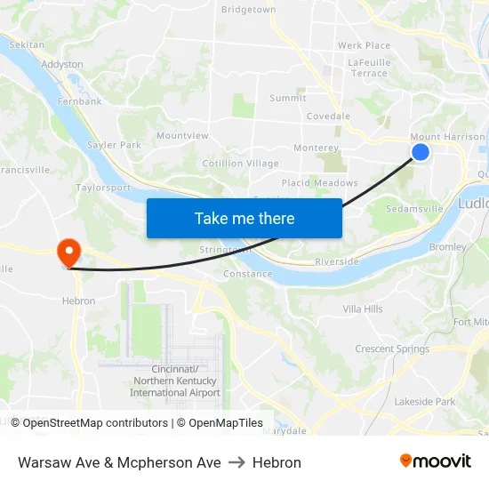 Warsaw Ave & Mcpherson Ave to Hebron map