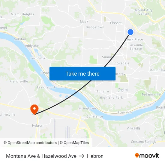 Montana Ave & Hazelwood Ave to Hebron map