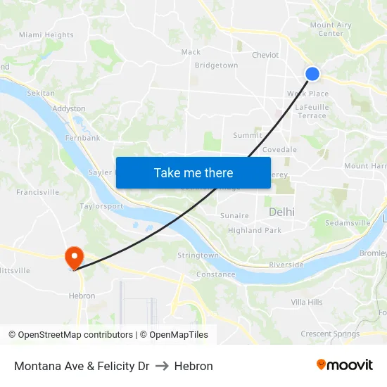 Montana Ave & Felicity Dr to Hebron map