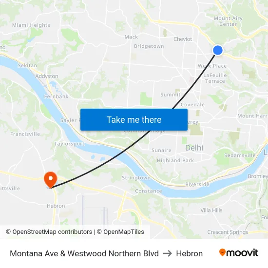Montana Ave & Westwood Northern Blvd to Hebron map