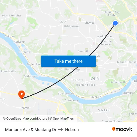 Montana Ave & Mustang Dr to Hebron map