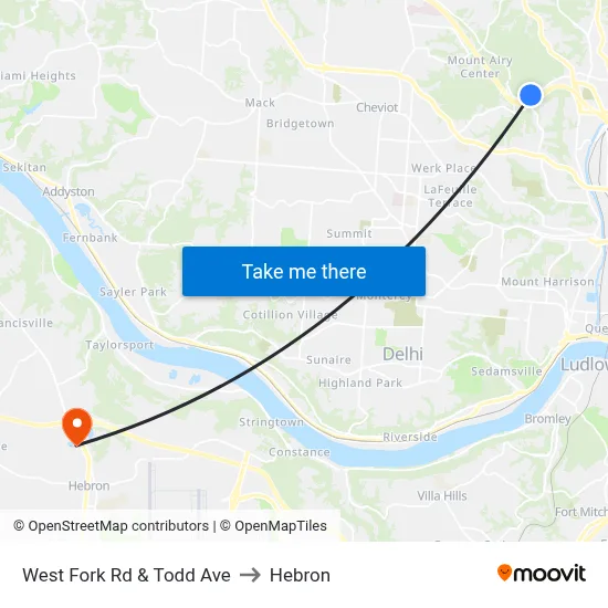 West Fork Rd & Todd Ave to Hebron map