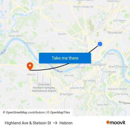 Highland Ave & Stetson St to Hebron map
